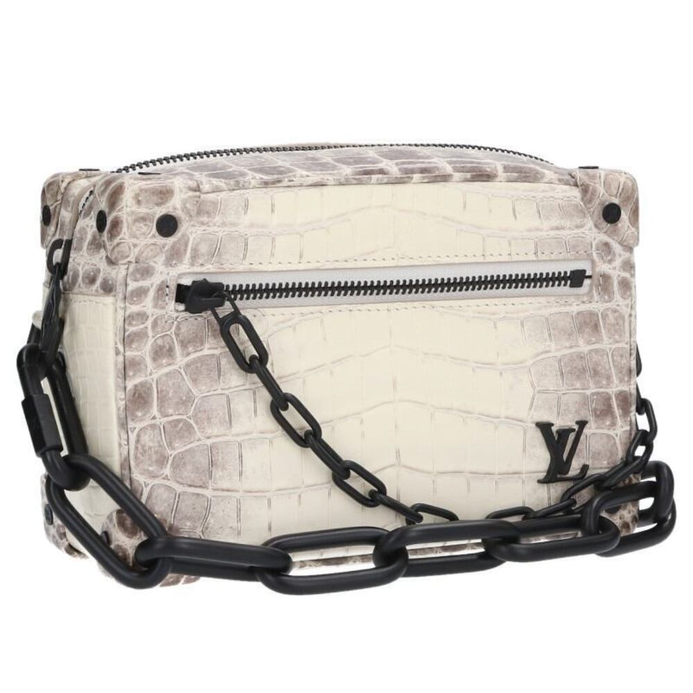 Louis Vuitton Soft Trunk Sahara Leather Shoulder Bag Gray Tone White